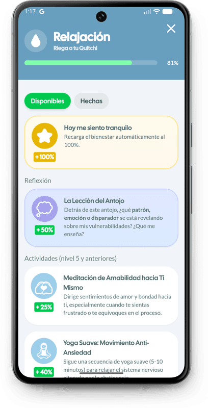 Mockup de Quitchi mostrando el progreso de la salud